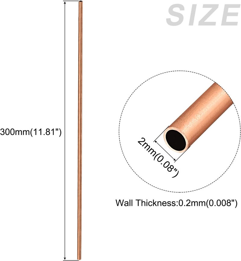 METALLIXITY Copper Tube (2mm OD x 0.2mm Wall T x 300mm L) 5Pcs, Straight Tubing - for Home Furnishing, Machinery, DIY Handicraft - Image 2